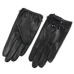 Damen-Handschuhe aus perforiertem Schaffell, atmungsaktiv, einfarbig, aus Leder, für Touchscreens, mit Vollfinger