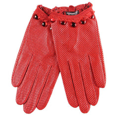 Damen-Handschuhe aus perforiertem Schaffell, atmungsaktiv, einfarbig, aus Leder, für Touchscreens, mit Vollfinger