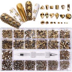 21 Grid Boxed Nail Strass Flachglas Nagel Strass Schmuck Set