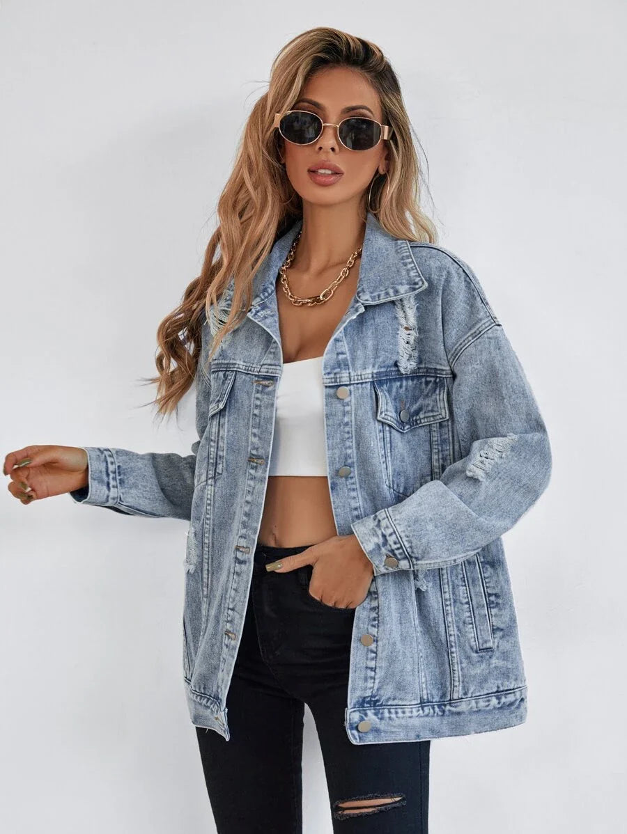 Jeansjacke mit Klappentasche 