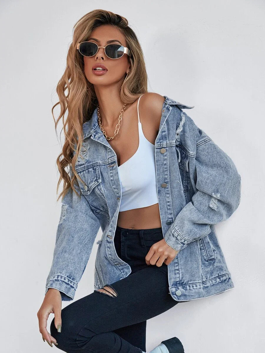 Jeansjacke mit Klappentasche 