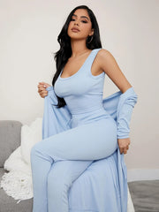 3 Pieces Ribbed Knit Lounge Set