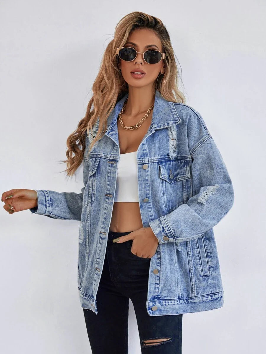 Jeansjacke mit Klappentasche 