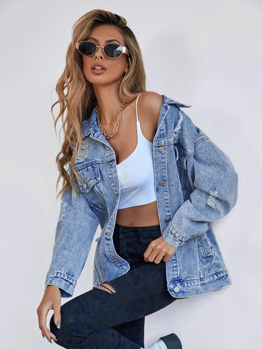 Jeansjacke mit Klappentasche 