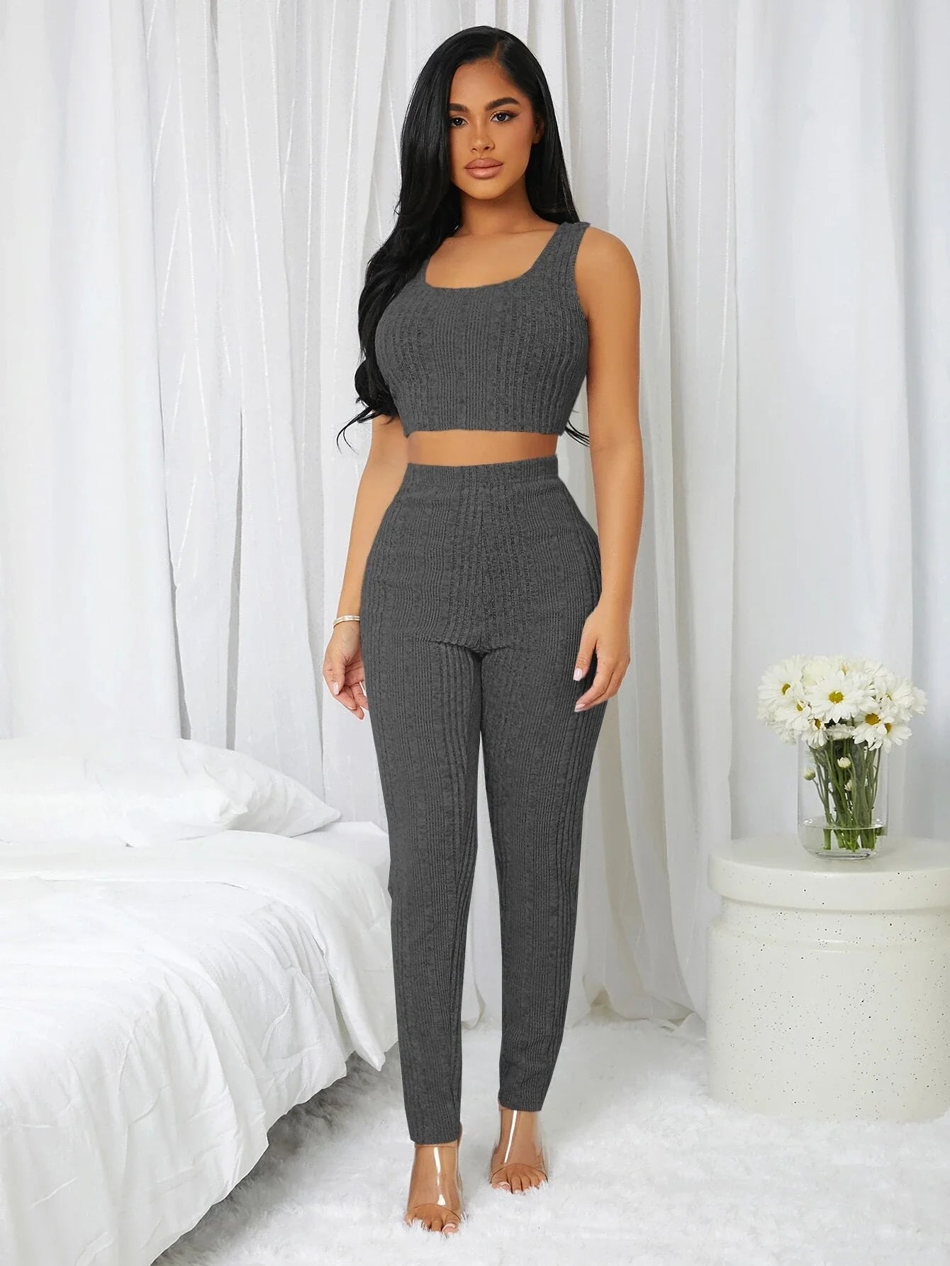 3 Pieces Ribbed Knit Lounge Set