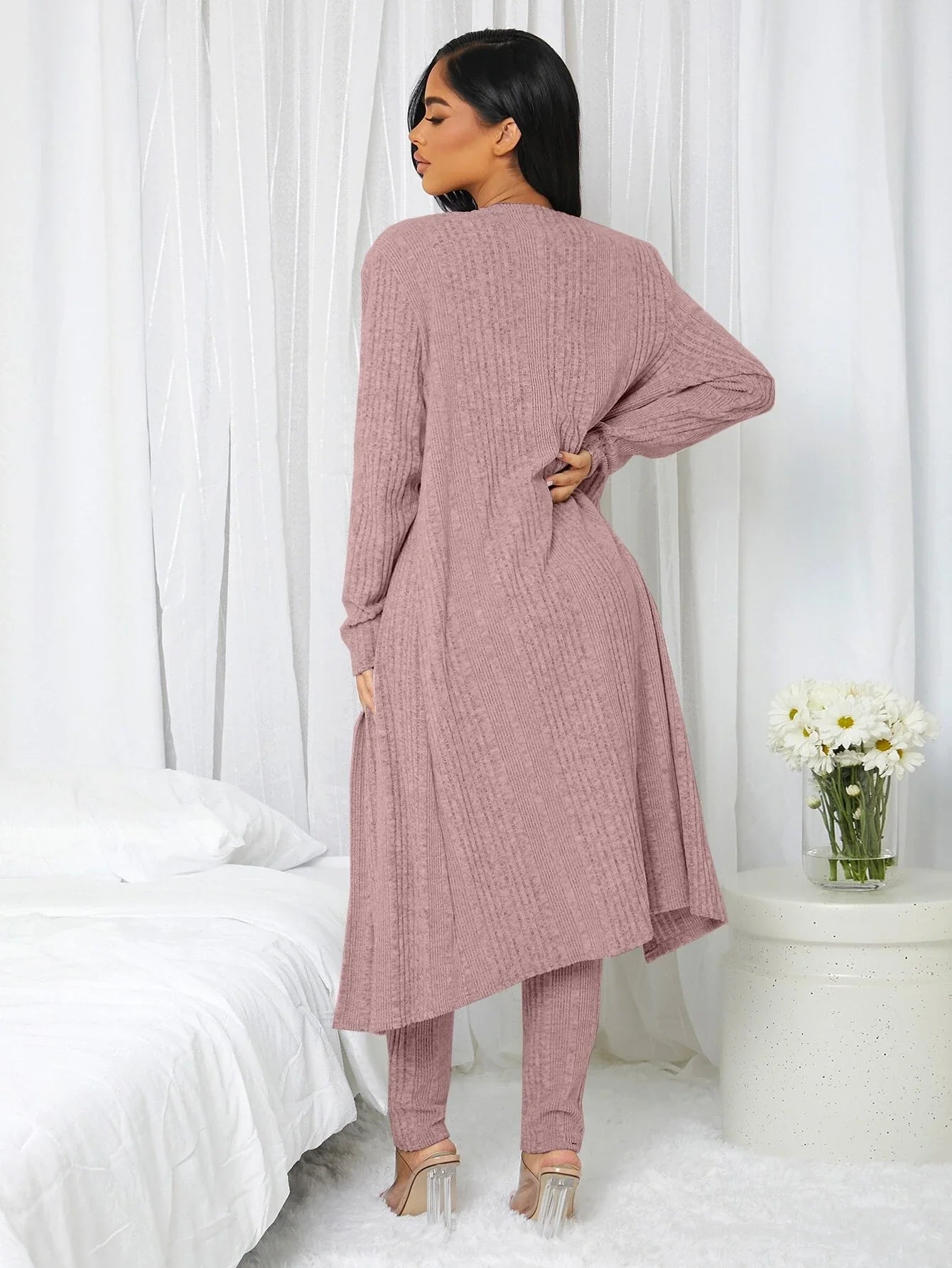 3 Pieces Ribbed Knit Lounge Set