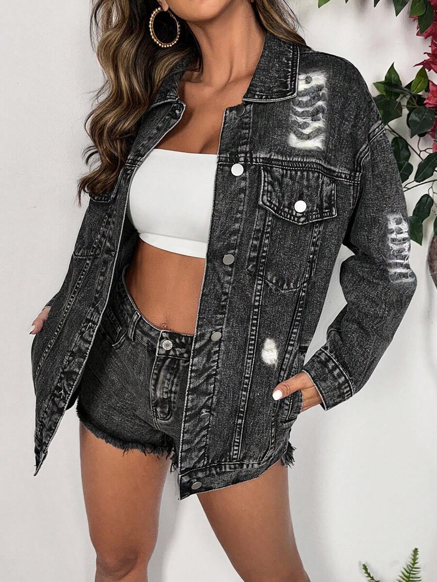 Jeansjacke mit Klappentasche 