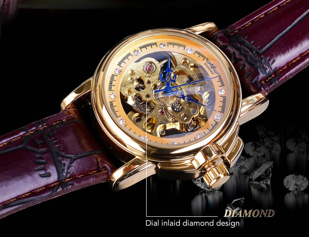 Retro Diamond Studded Hollow Automatic Mechanical Watch