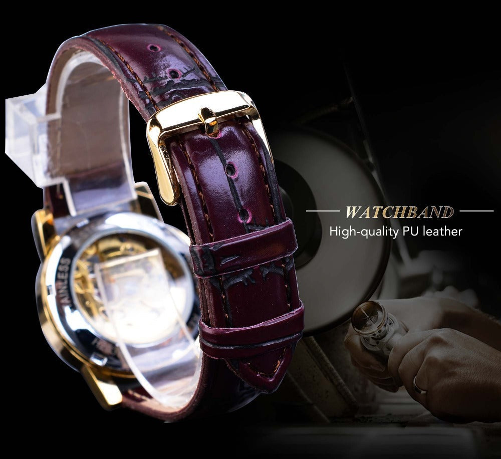 Retro Diamond Studded Hollow Automatic Mechanical Watch