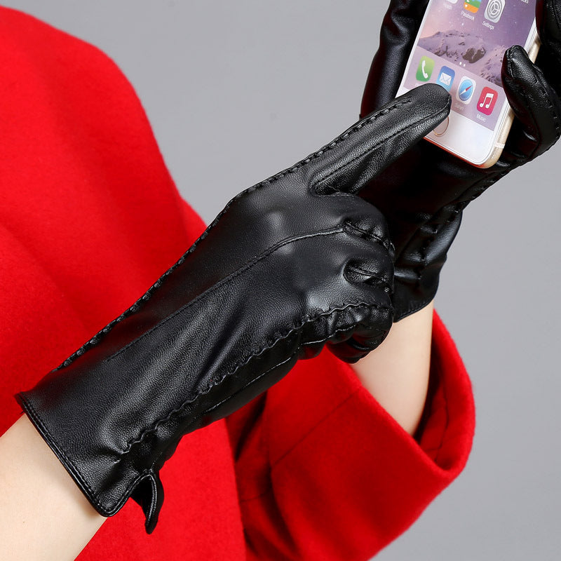 Guantes de cuero de otoño e invierno para mujer con pantalla táctil.