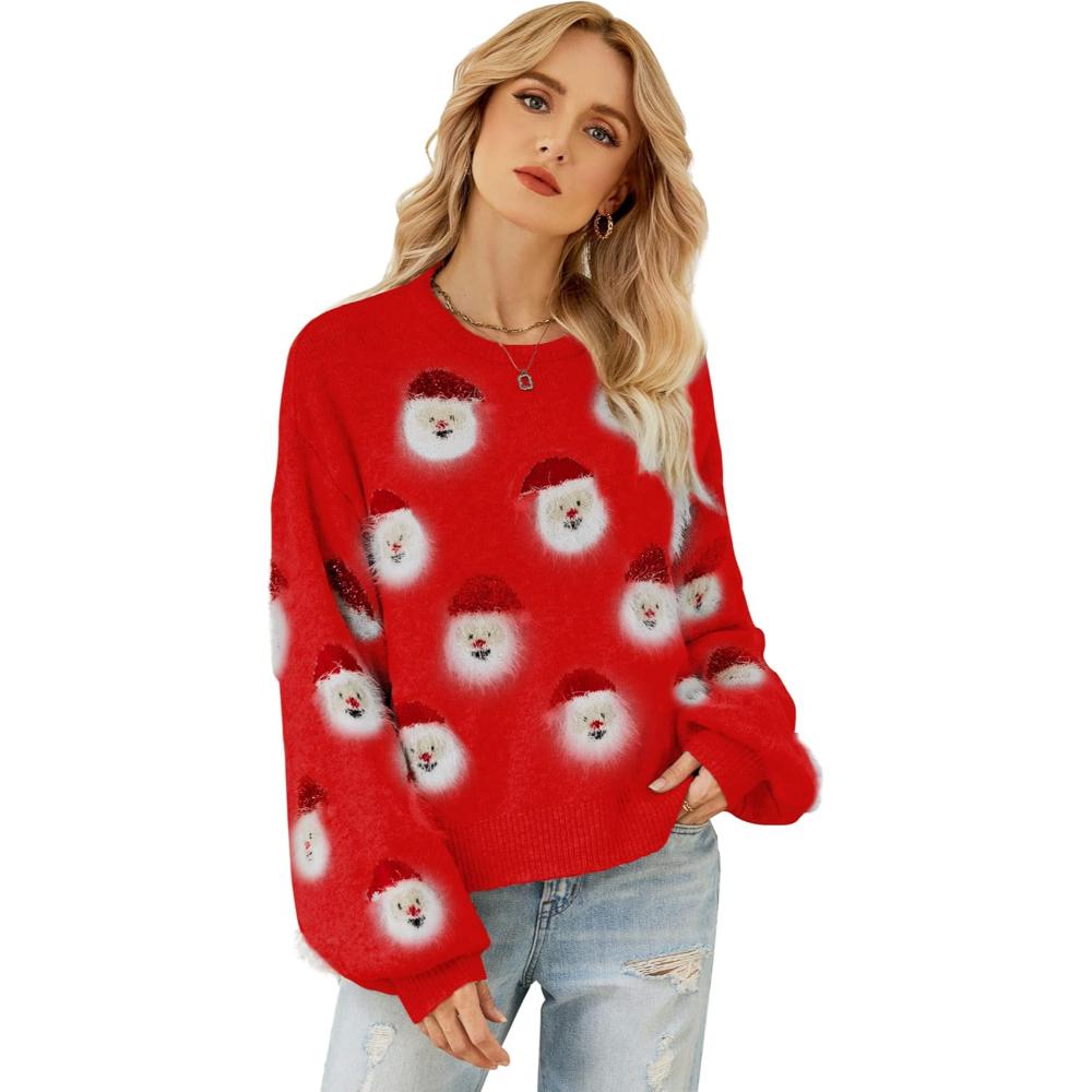 Cheerful Santa Knit Sweater For Holiday Celebrations