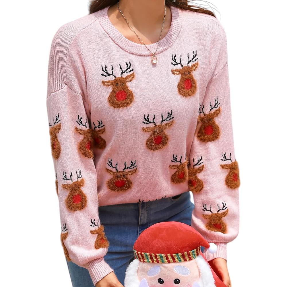 Cheerful Knitted Sweater With A Christmas Holiday Theme