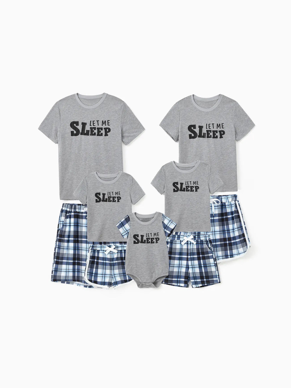 Let Me Sleep Print Family Pajama Set With Plaid Shorts