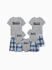 Conjunto de pijama familiar con estampado "Let Me Sleep" y pantalones cortos a cuadros