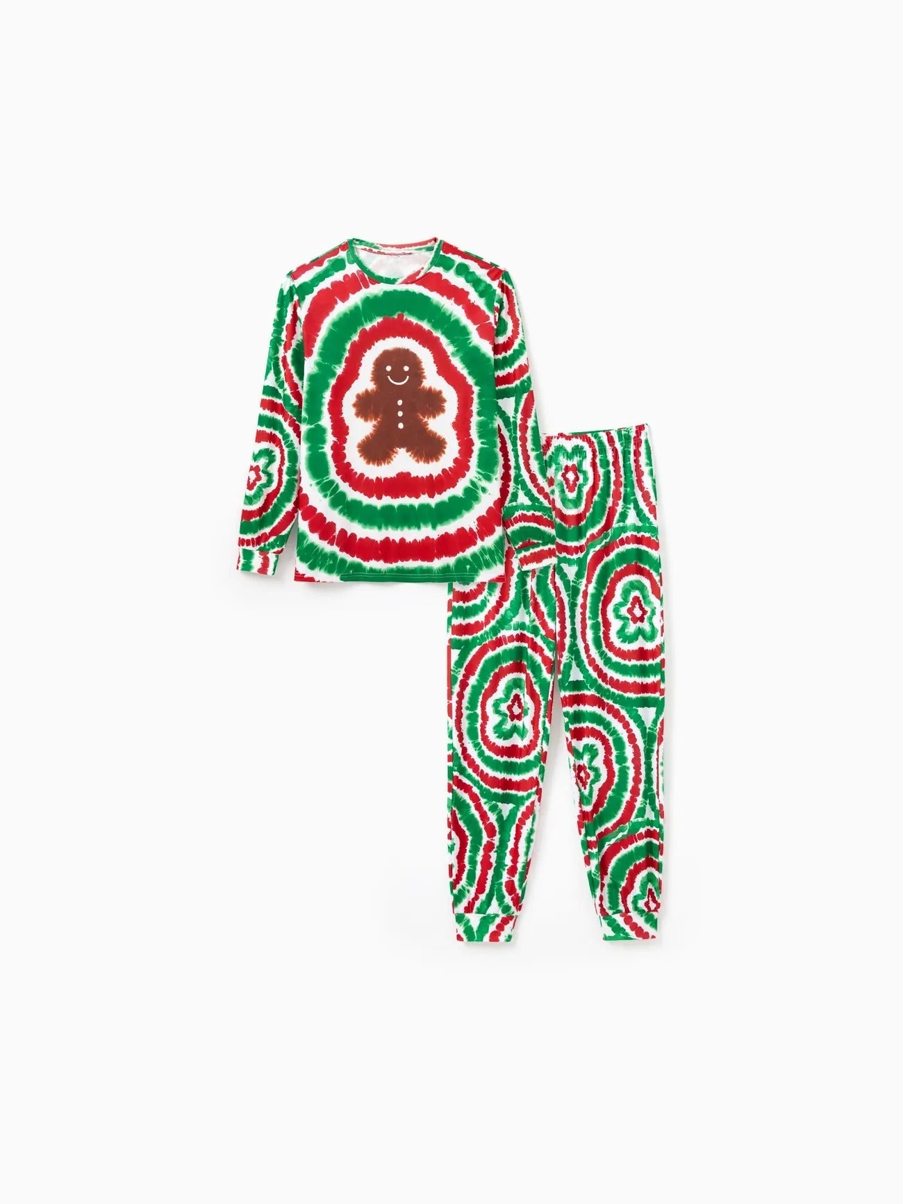 Conjunto de pijama familiar con diseño de hombrecito de jengibre y teñido anudado navideño