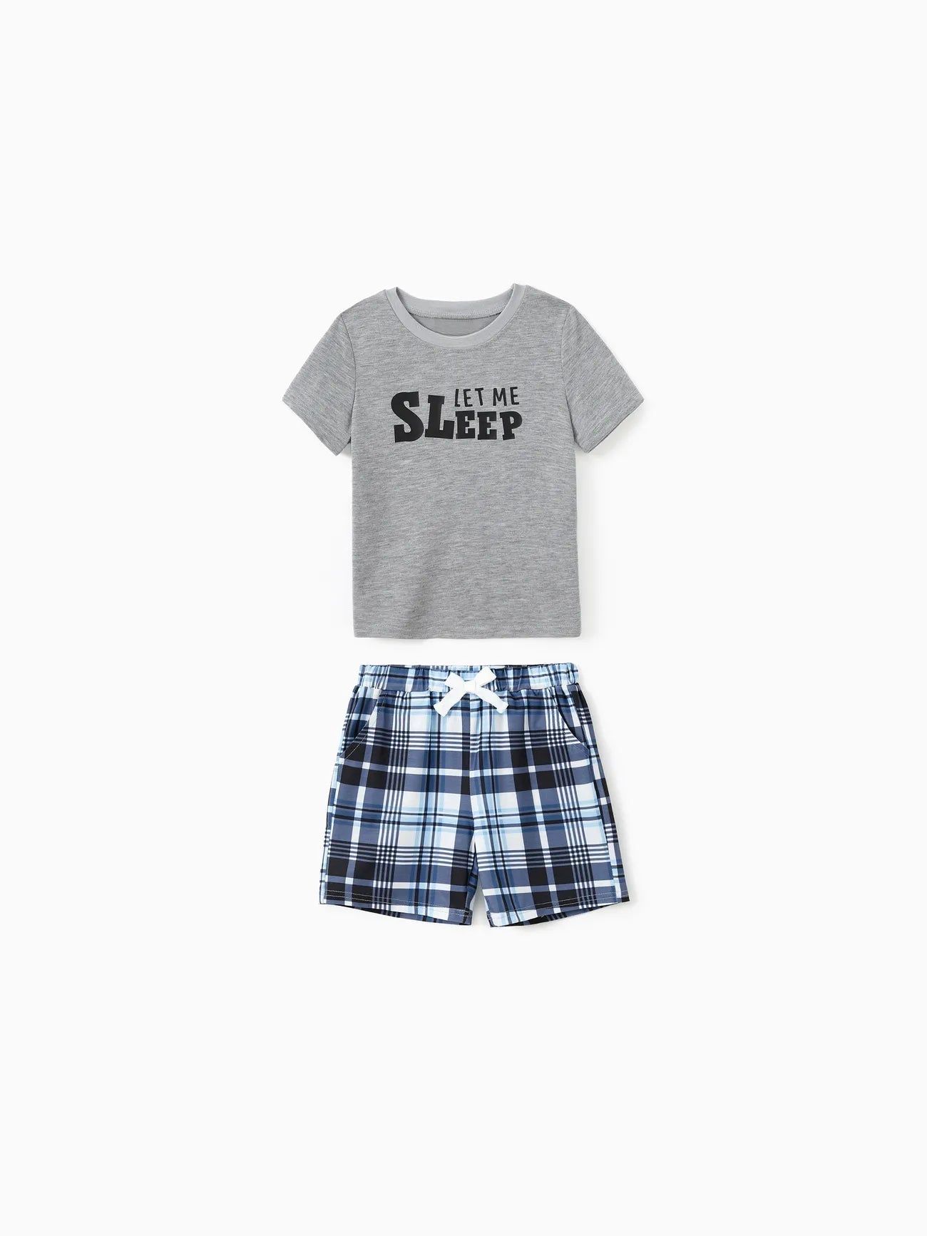 Conjunto de pijama familiar con estampado "Let Me Sleep" y pantalones cortos a cuadros