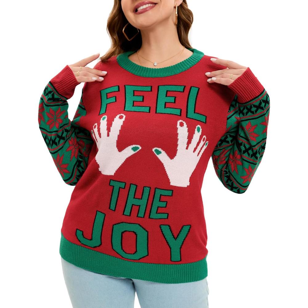 Suéter navideño festivo con estampado festivo divertido