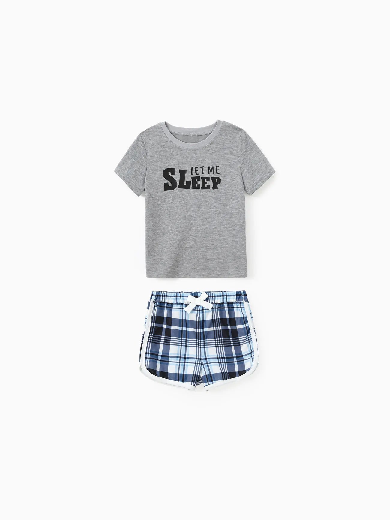 Conjunto de pijama familiar con estampado "Let Me Sleep" y pantalones cortos a cuadros