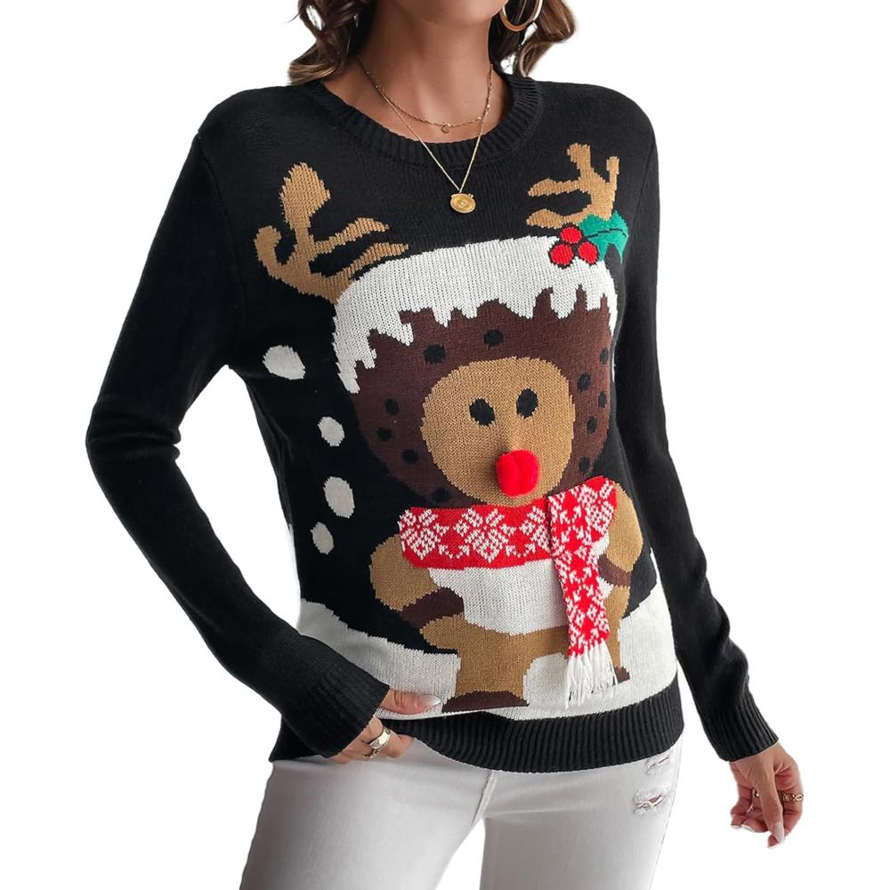 Suéter navideño festivo con estampado festivo divertido