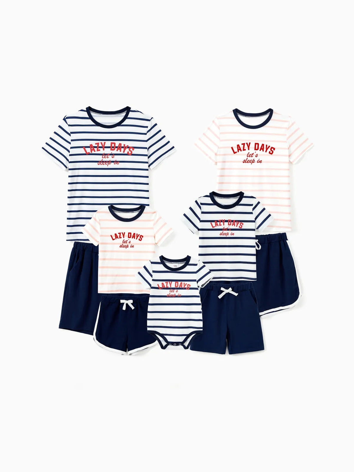 Passendes Familien-Pyjama-Set im Preppy-Stil mit Streifen und Shorts