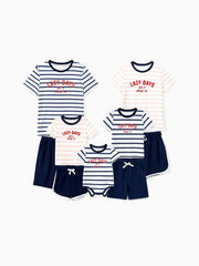 Passendes Familien-Pyjama-Set im Preppy-Stil mit Streifen und Shorts