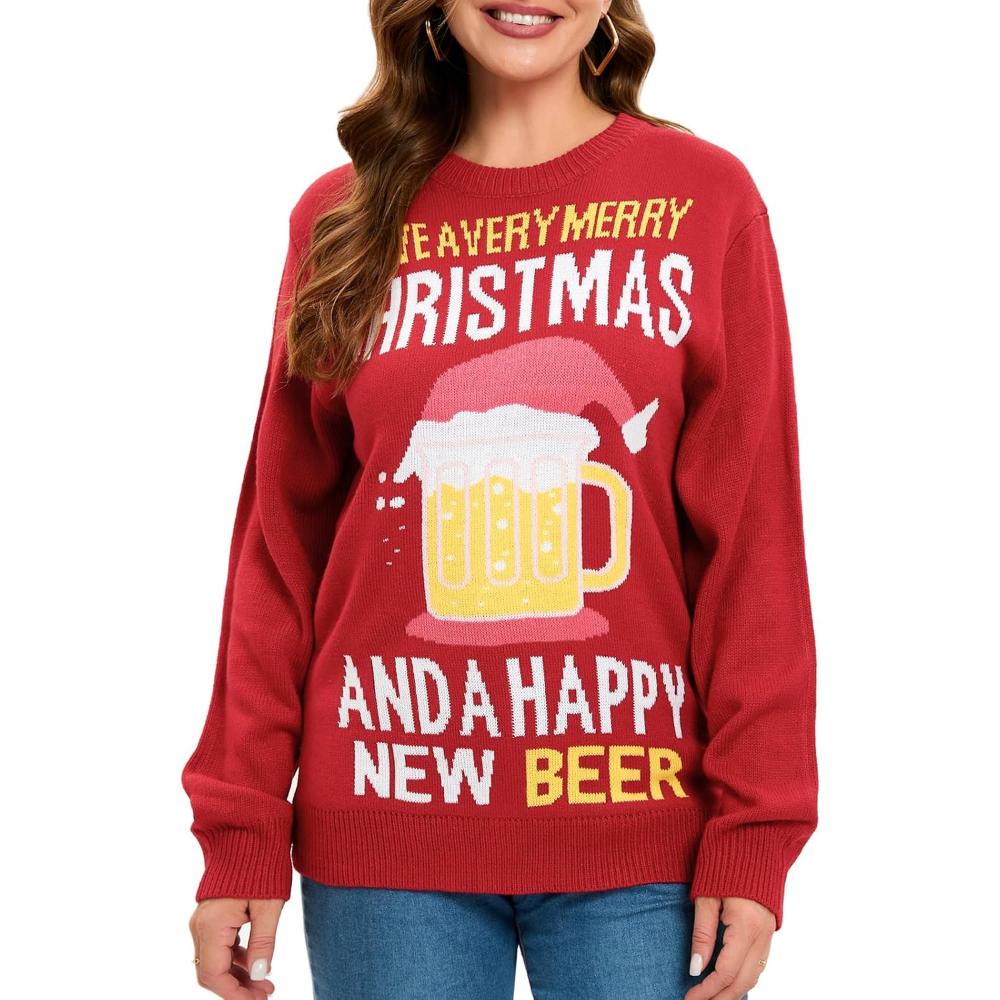 Suéter navideño festivo con estampado festivo divertido