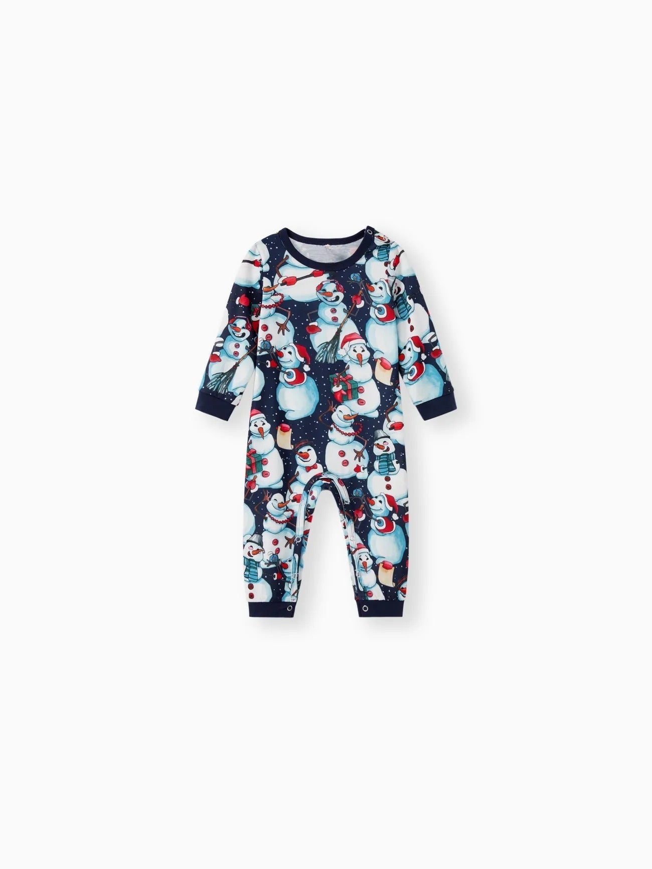 Passendes Familien-Pyjama-Set mit Schneemann-Print und langen Ärmeln