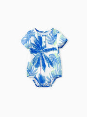 Family Matching Tropical Leaf Pattern Vacation Pajamas Set