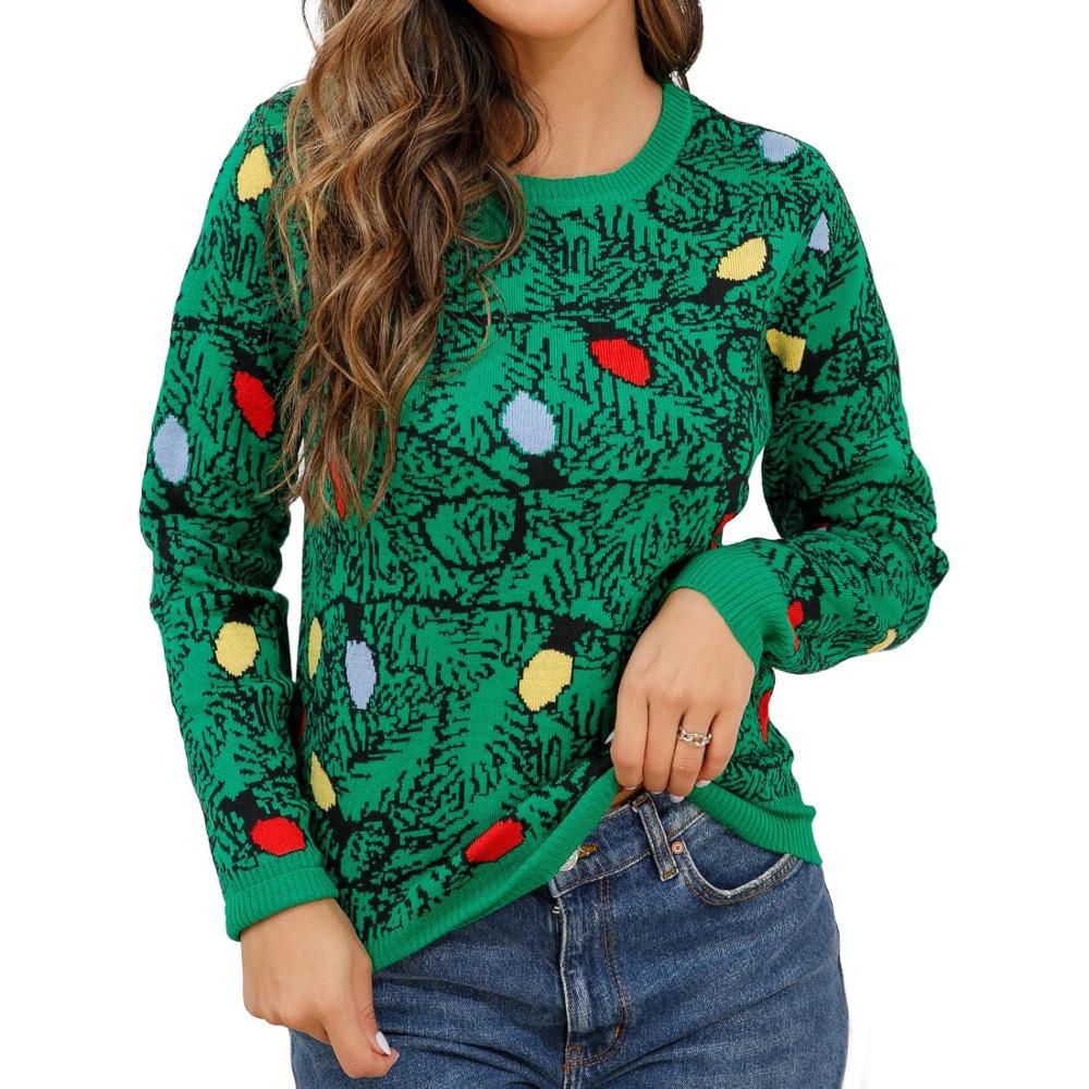 Suéter navideño festivo con estampado festivo divertido