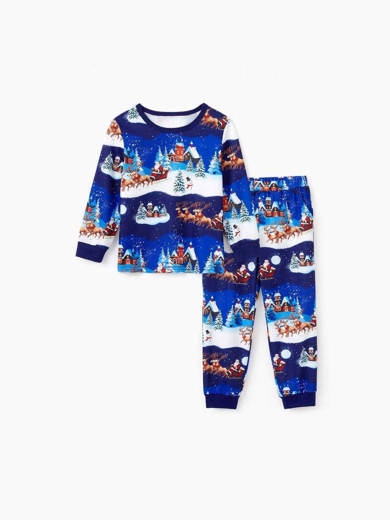 Passendes Familien-Pyjama-Set mit Weihnachtsmannschlitten und Rentier