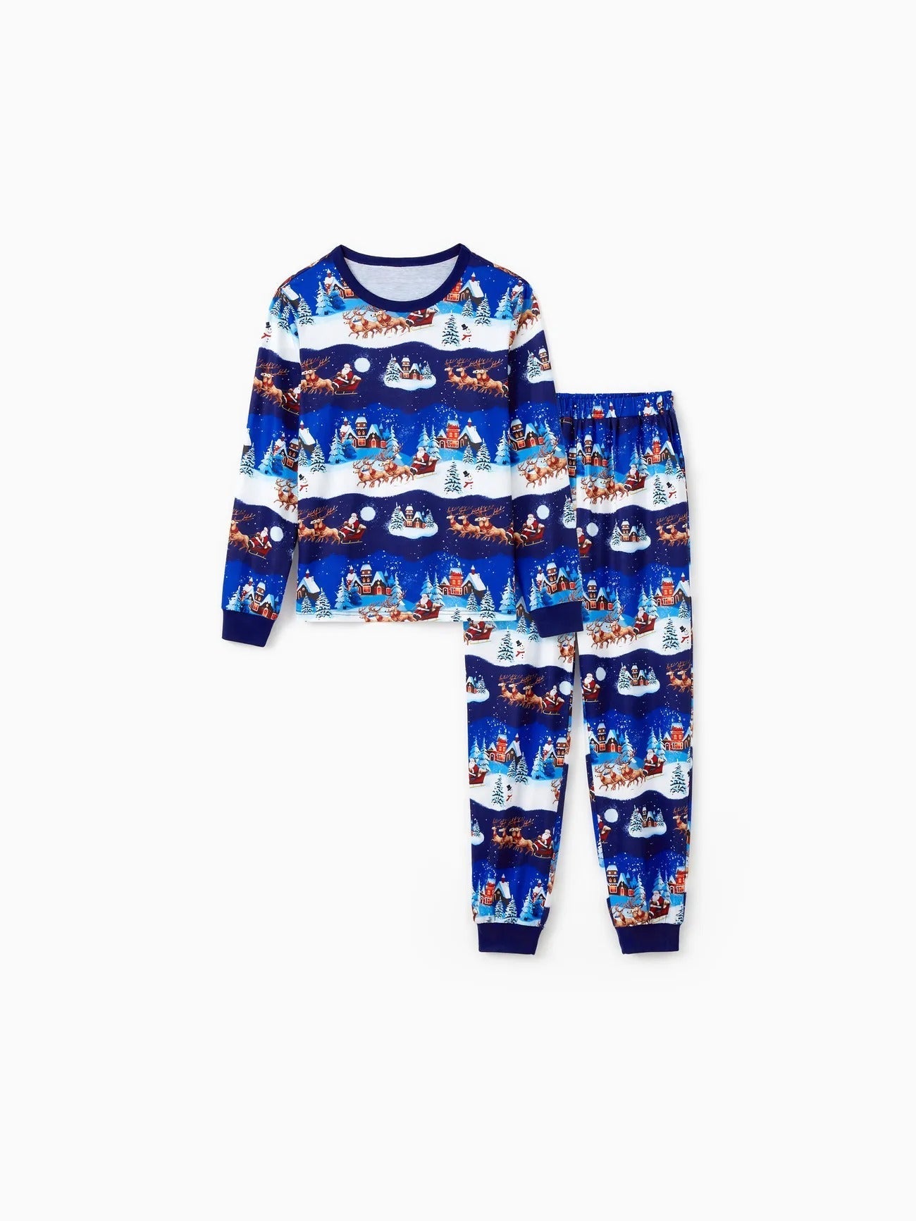 Passendes Familien-Pyjama-Set mit Weihnachtsmannschlitten und Rentier