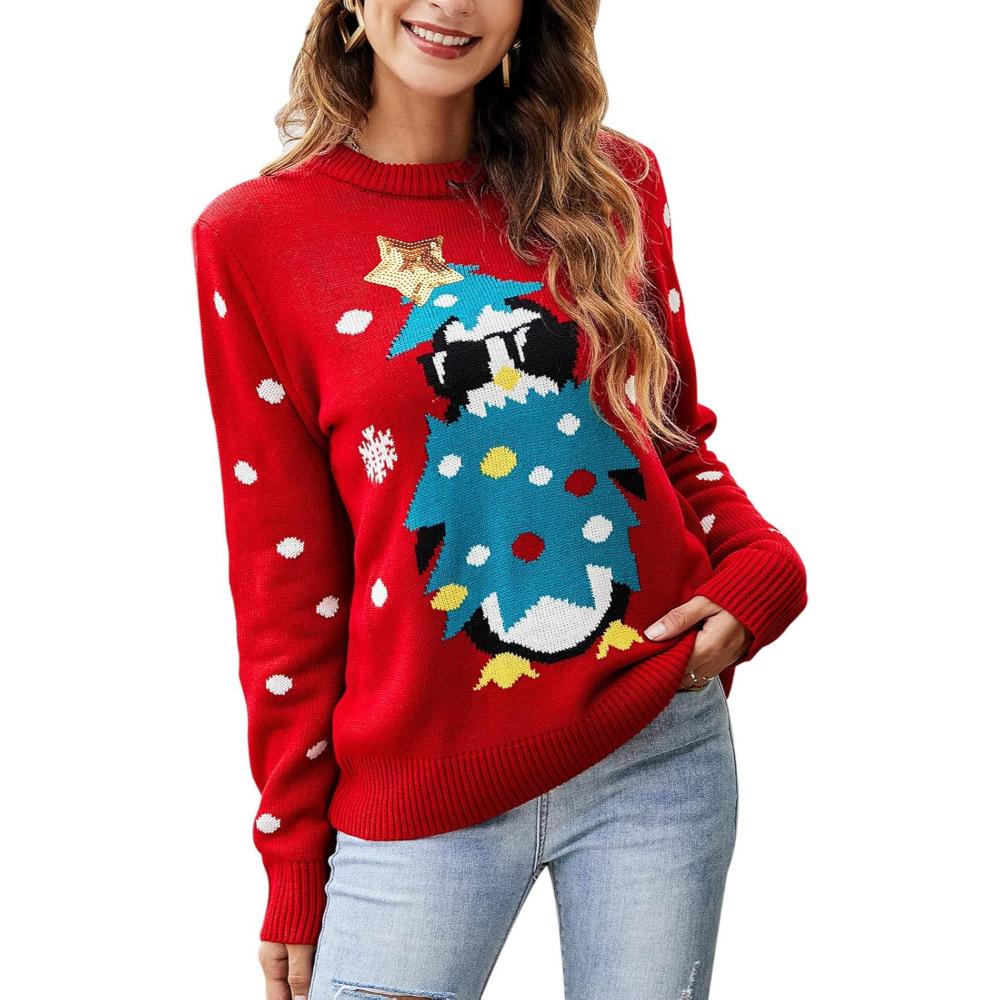Suéter navideño festivo con estampado festivo divertido