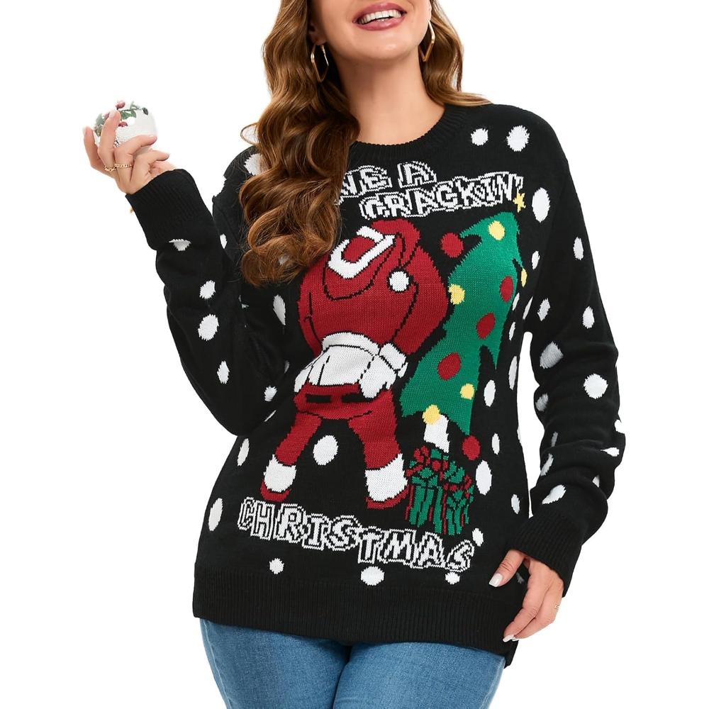 Suéter navideño festivo con estampado festivo divertido