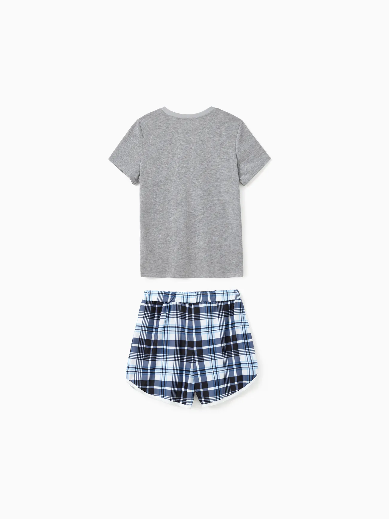 Conjunto de pijama familiar con estampado "Let Me Sleep" y pantalones cortos a cuadros