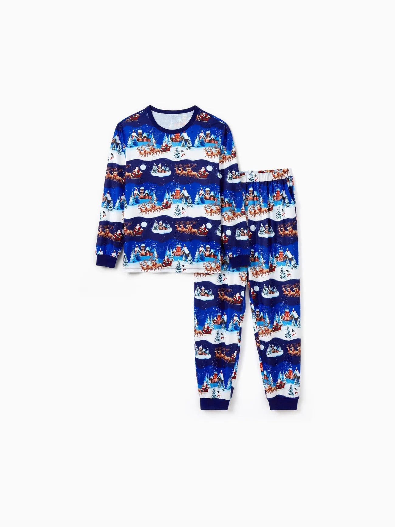 Conjunto de pijamas a juego para la familia con trineo de Papá Noel y renos