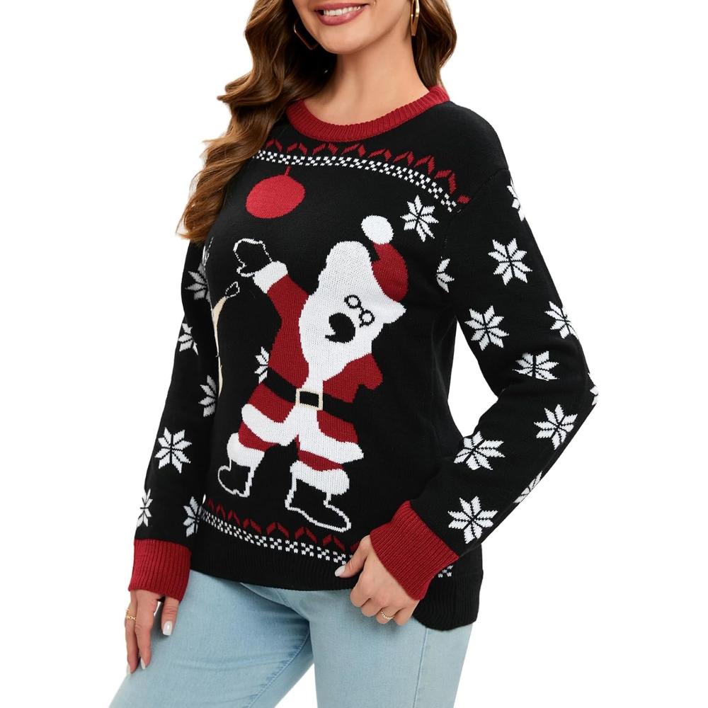 Suéter navideño festivo con estampado festivo divertido