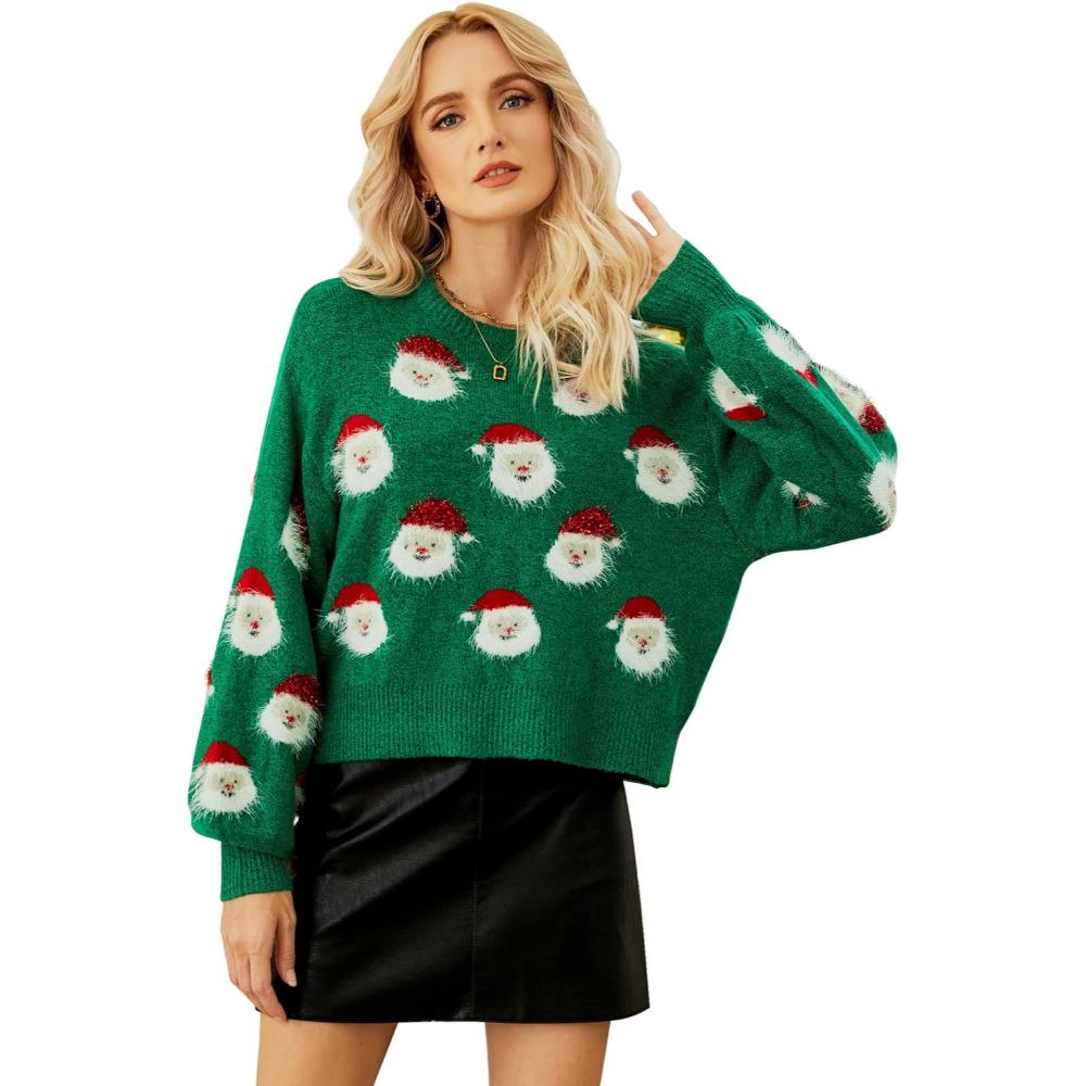 Cheerful Santa Knit Sweater For Holiday Celebrations