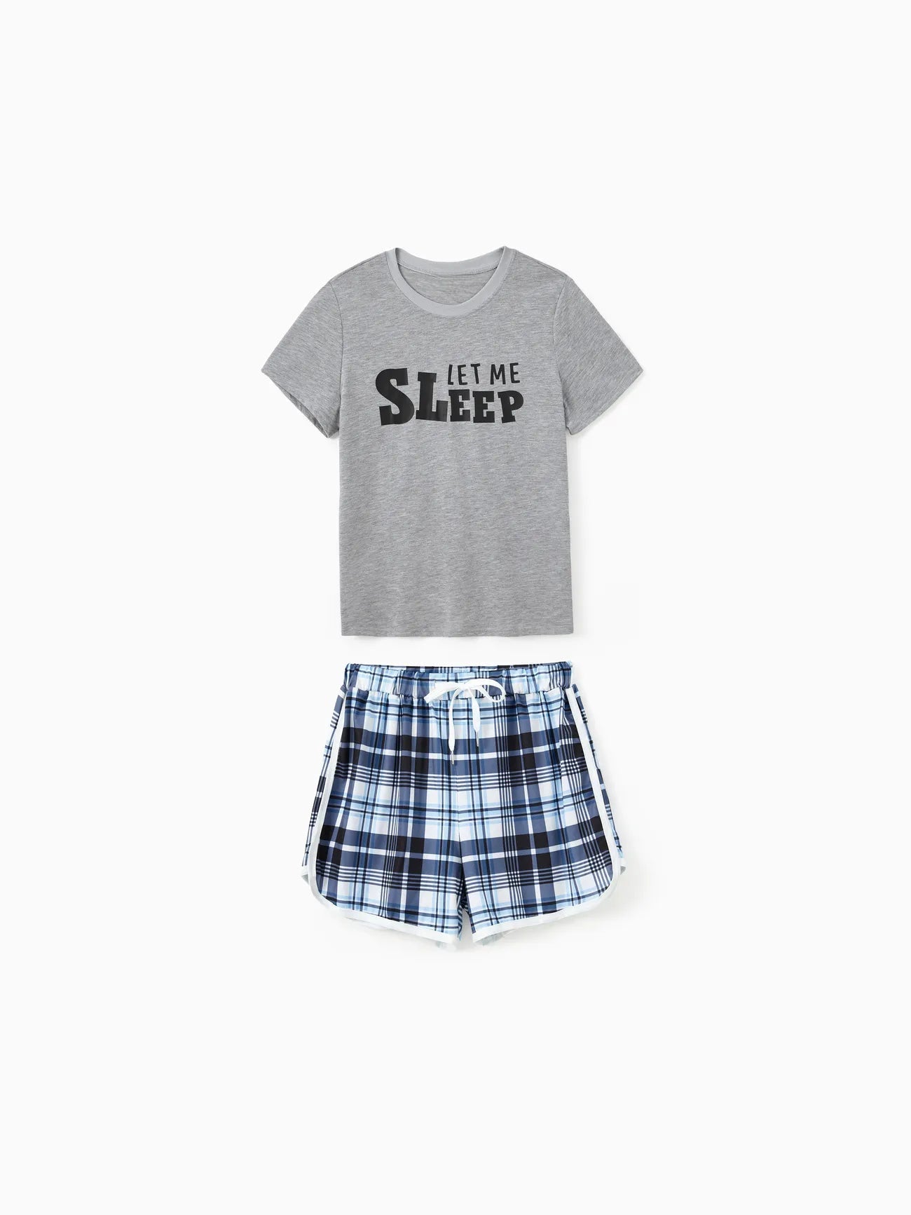 Let Me Sleep Print Family Pajama Set With Plaid Shorts