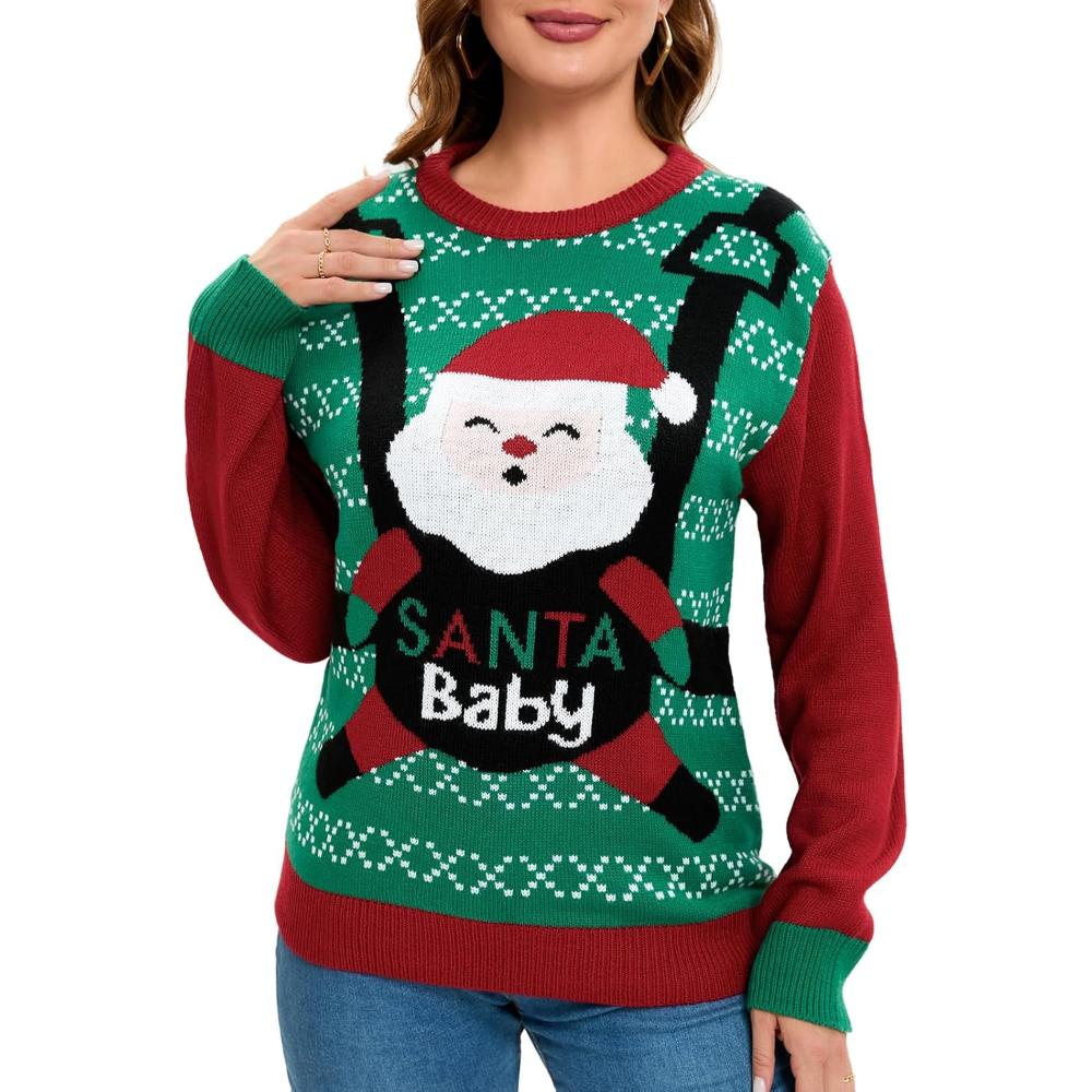 Suéter navideño festivo con estampado festivo divertido