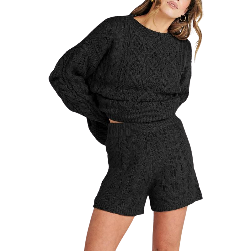 2-teiliges lässiges Set aus Pullover und Shorts mit Zopfmuster