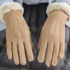 Guantes de doble capa con bordado europeo de gamuza gruesa de terciopelo, resistentes al viento y al frío.