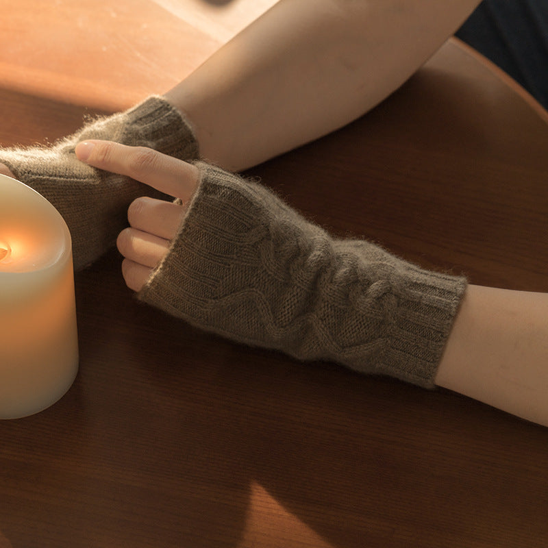 Guantes de cachemira de medio dedo para otoño e invierno