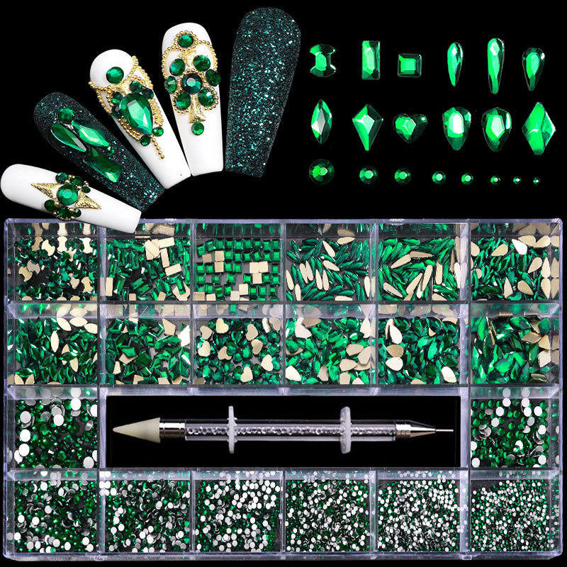 21 Grid Boxed Nail Strass Flachglas Nagel Strass Schmuck Set