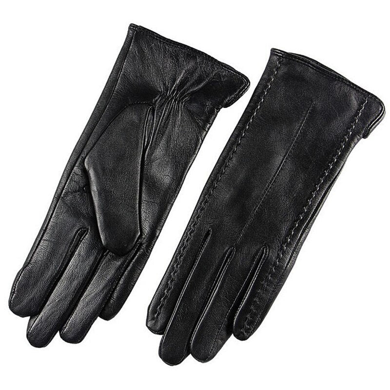 Guantes de cuero de otoño e invierno para mujer con pantalla táctil.