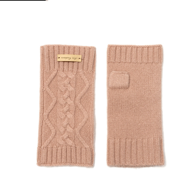 Pure Cashmere Cable Half Finger Gloves