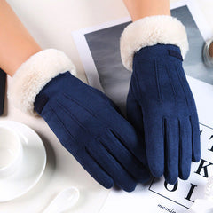 Black Fur Winter Driving Gloves Windproof And Warm Touch Screen