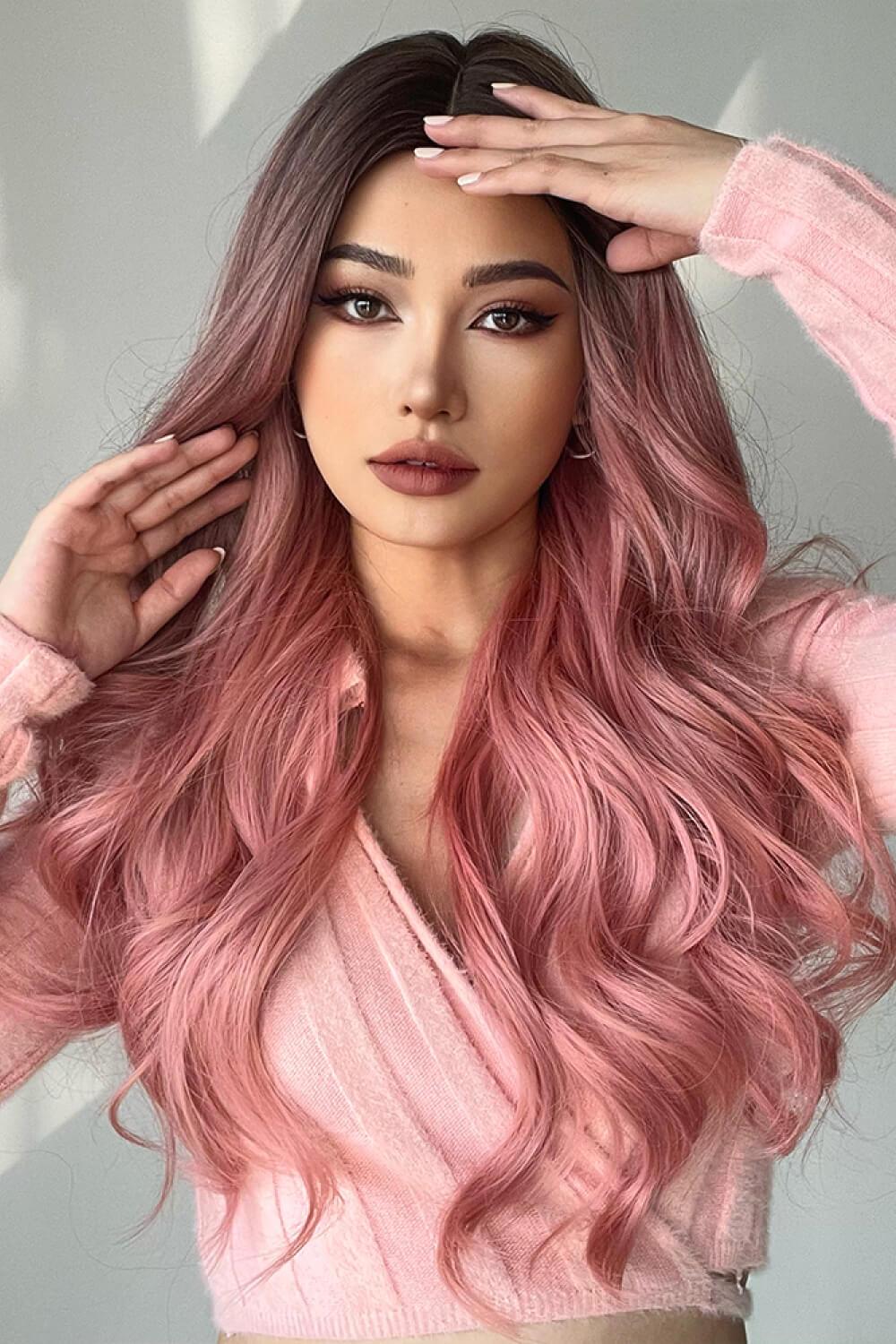 Wave Synthetic Long Wigs in Pink 26''