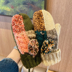 Koreanische Version verdicktes Fleece warme und kältebeständige Wollstrickhandschuhe