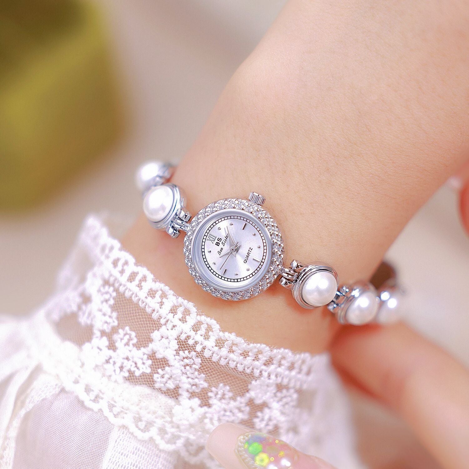 Reloj de pulsera de perlas de lujo BS Light