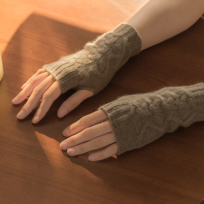 Guantes de cachemira de medio dedo para otoño e invierno